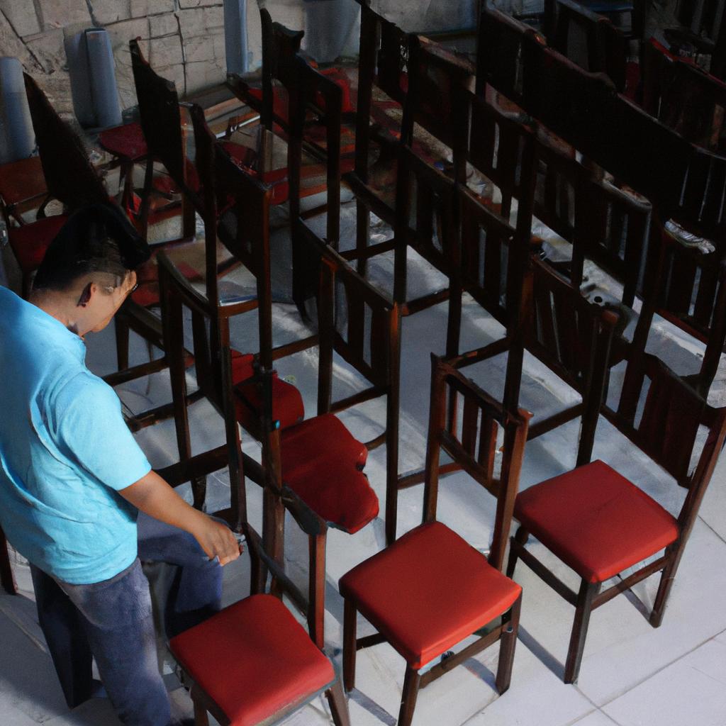 Person arranging church sanctuary seating