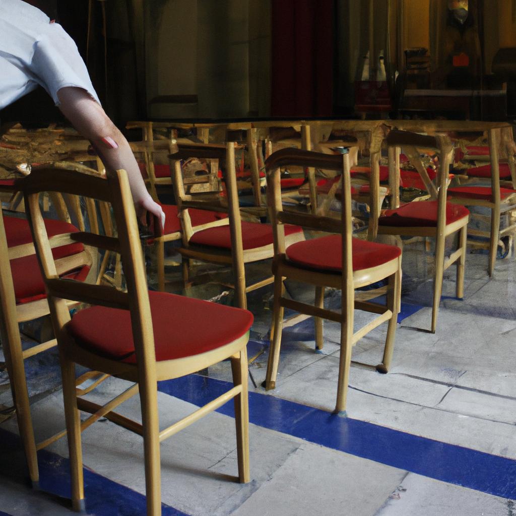 Person arranging chairs in church